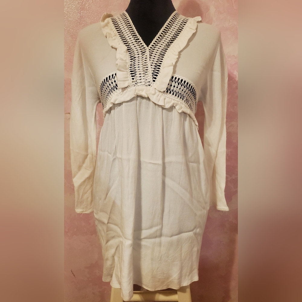 Maje Cream Crochet Long Sleeve Top